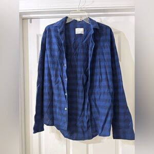 Samsøe Sapphire Blue Black Plaid Button-Down Men’s Long Sleeve Shirt